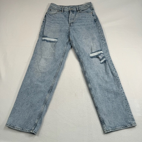 H+M Divided Jeans Womens Sz 10 Light Blue Mom Fit Button Fly Straight High Rise - Picture 2 of 12